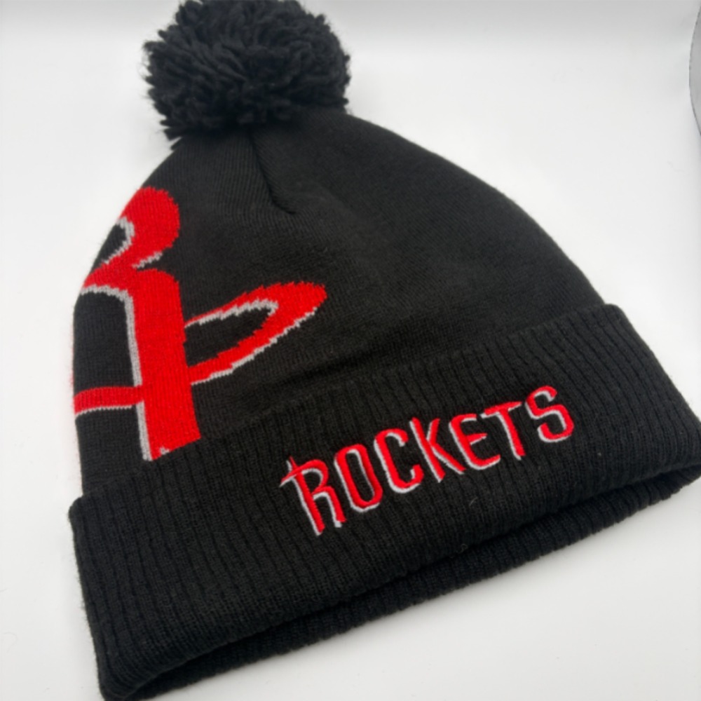Adidas Rockets Beanie Black Red Pom One Size NBA Houston Y2K